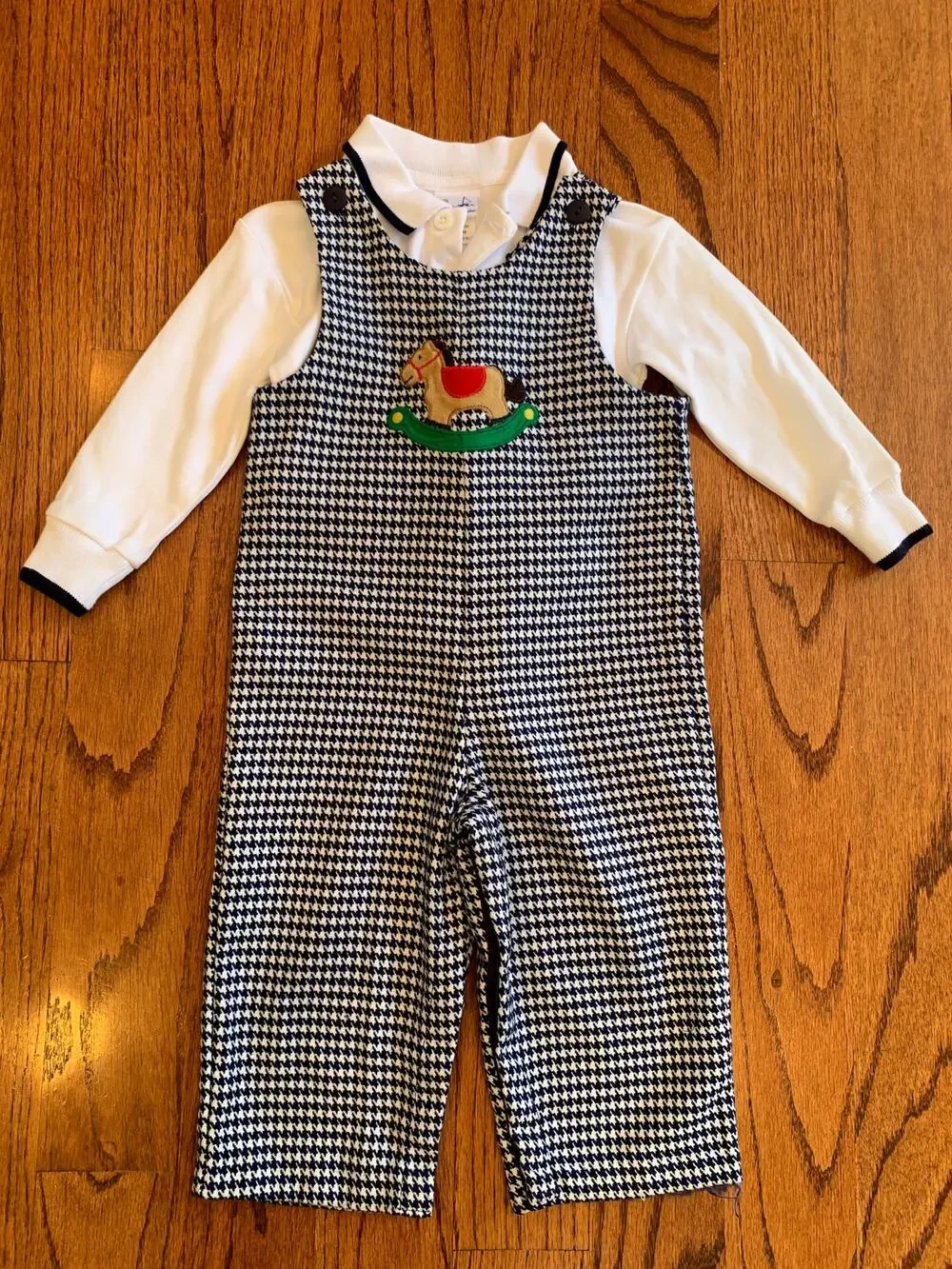 Florence Eiseman Longall Rocking Horse + Long Sleeve Polo | Navy White | 24 mnth